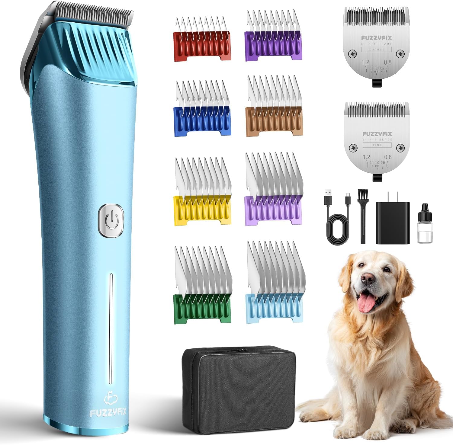 Professional Dog Grooming Clipper with Replacement Blade, 5-in-1 Adjustable A5 Blade Cordless Pet Grooming Kit 2 Speed Trimmer Hair Shaver with Detachable Metal Combs Nova for Animal Horse